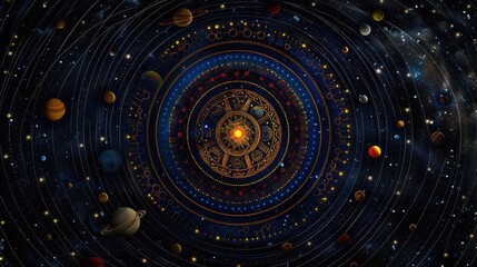 Intricate celestial patterns and cosmic mandala in a starry universe