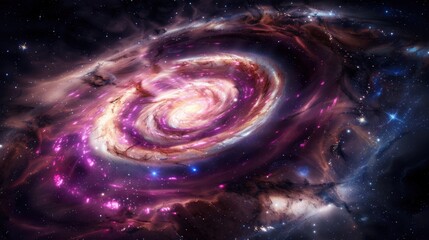 Vibrant spiral galaxy with colorful nebulae in deep space