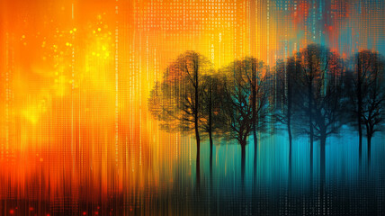 Naklejka premium 自然とデジタルが融合する幻想的な風景