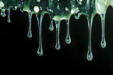 Dripping liquid green and white on a black background