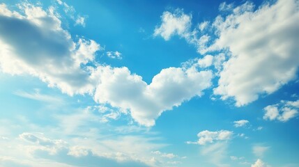 Obraz premium Heart-shaped clouds in a vibrant blue sky.