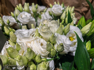 Elegant White Lisianthus and Budding Roses Bouquet