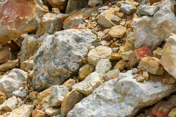 Piles of broken old bricks and other construction debris at the construction site. Construction...