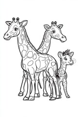 Obraz premium Three playful giraffes pose together, showcasing their long necks and unique patterns in this charming illustration.