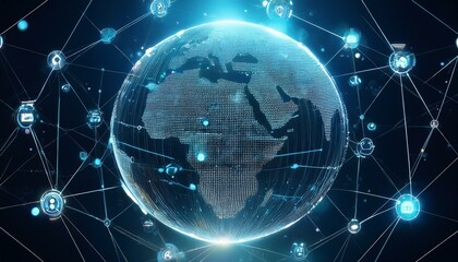 Obraz premium abstract digital globe with global network connections and images of media content floating around it