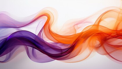 abstract smoke art in vibrant hues of orange and purple creates a visually captivating display forming gentle waves against a clean white backdrop evoking a sense of fluidity and ethereal beauty