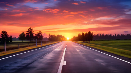 Naklejka premium Strikingly Beautiful Early Dawn Hour on an Empty GX Highway, an Eloquent Testimony to Tranquility and Adventure