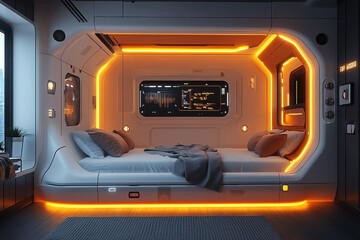 Obraz premium Futuristic Spaceship Bedroom Interior Design