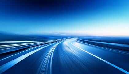 an abstract blue background with blurred stripes and light stripes on the horizon the lines resemble a highway with a focus on smooth curves that represent technology and communication concepts