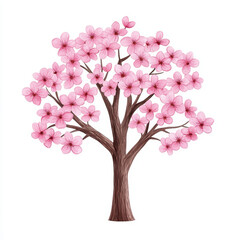 Obraz premium Blooming cherry tree with pink flowers and brown trunk