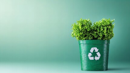 Green plant in a recycling bin.  Eco-friendly concept.