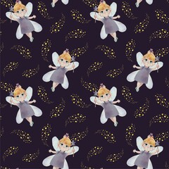 Flower fairy seamless pattern. Spring fairy watercolor design