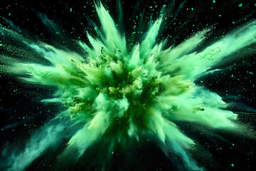 Fototapeta premium Green Powder Explosion on Black Background - High-Resolution Abstract Art