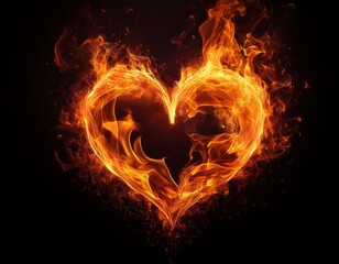 Fototapeta premium fiery heart shaped flames against dark background symbolizing intense passion