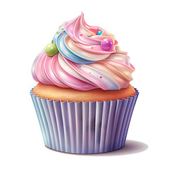 A Delicious cupcake with frosting and decoration, png, white background (Generative Ai)