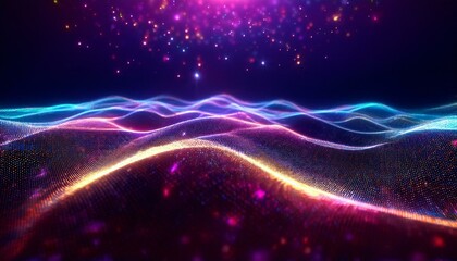Fototapeta premium abstract colorful wave energy background glowing particles sparkle night