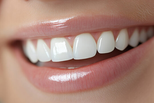 Woman's dazzling smile with bright white teeth, radiating joy against a vibrant backdrop of blooming flowers.