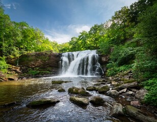 Fototapeta premium dismal falls in virginia discover the hidden gem of nature s beauty with cascading waterfalls lush greenery and scenic views for outdoor adventures and photography opportunities