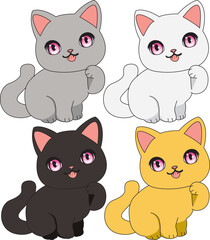 Fototapeta premium Cartoon Cat Set Vector Illustration