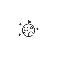 Minimalistic space exploration icon featuring a planet with flag and stars