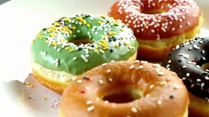 variety donuts matcha green tea chocolate orange honey glazed sparkle vibrant effects or donuts with matcha green tea orange honey glazes
