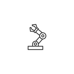 Minimalist line drawing of a robotic arm on a white background
