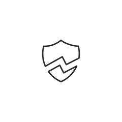 Minimalist shield icon representing security and protection on white background