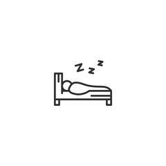 Minimalist bed icon with sleeping person symbolizing rest and relaxation