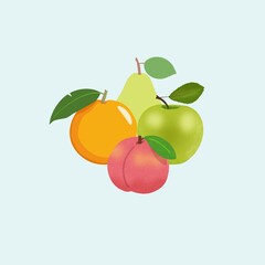 Cute Fruits Icon Vector Isolated on Light Green Background. Fruits Icon Template in Cartoon Style