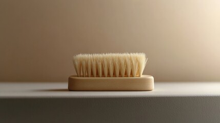 Minimalist scene with cleaning brush on pristine surface, symbolizing simplicity and effectiveness in cleaning Organized setup highlights the tool's essential role in maintaining hygiene.