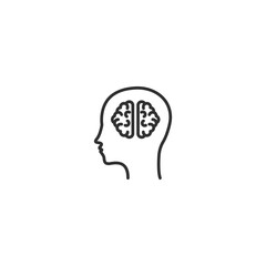 Minimalist brain icon in human profile for mental health and cognitive concepts