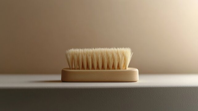 Minimalist scene with cleaning brush on pristine surface, symbolizing simplicity and effectiveness in cleaning Organized setup highlights the tool's essential role in maintaining hygiene.