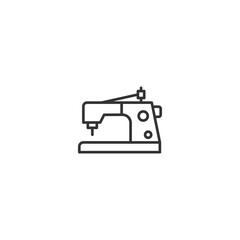 Minimalist sewing machine icon in black and white line art style