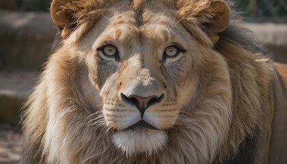 Fototapeta premium Portrait of an african lion -panthera leo- at a zoo- denver, colorado, lion is a king of forest, lion in zoo