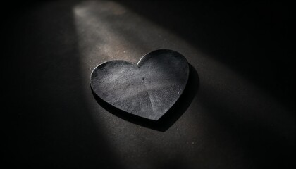 Black heart in spotlight, symbol of mystery and depth