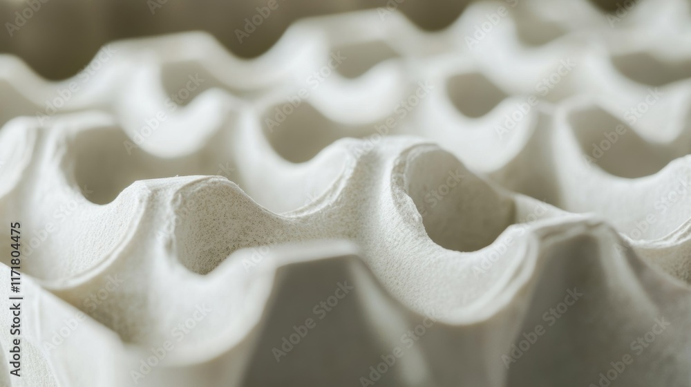Poster close up view of an empty egg carton, highlighting the conical shapes designed to protect eggs, crea