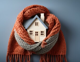 cozy house enveloped in a knitted scarf symbolizes warmth and comfort this image evokes feelings of safety togetherness and the soothing embrace of home during cold seasons