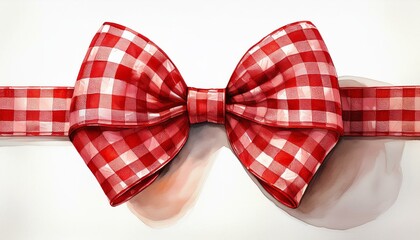 red gingham ribbon bow coquette isolated on a white white background