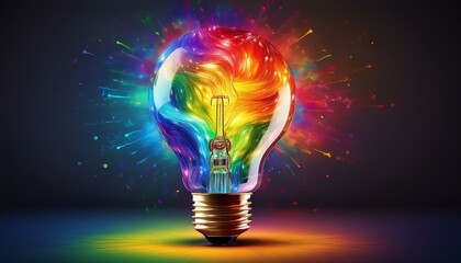 radiant idea creative light bulb in rainbow hues generative ai