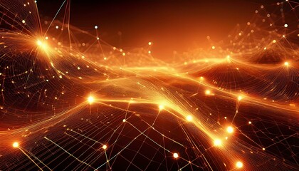 Obraz premium abstract orange digital network global connectivity technology background