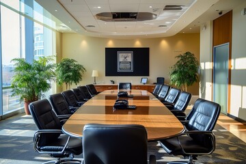 Fototapeta premium Modern Work Environment with Formal Meeting Room and Break Area