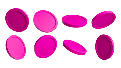3D resource of pink coins in different positions. Concept: Business, finance, gold, coins.