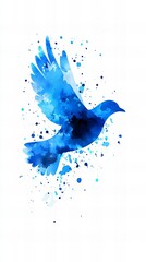 Fototapeta premium Serene watercolor painting of a blue bird in flight, evoking peace and freedom.