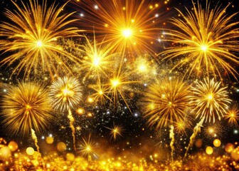 Obraz premium Celebrate New Year's Eve with breathtaking 4K footage of golden fireworks sparkling brilliantly.