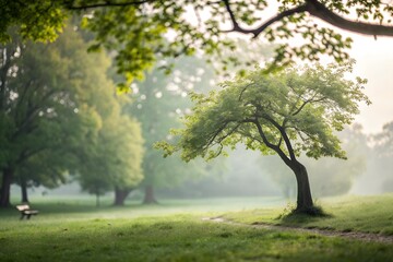 Obraz premium Blurred park with trees in the background.