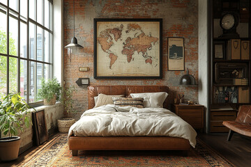 Leather Bed In A Rustic Industrial Style Bedroom