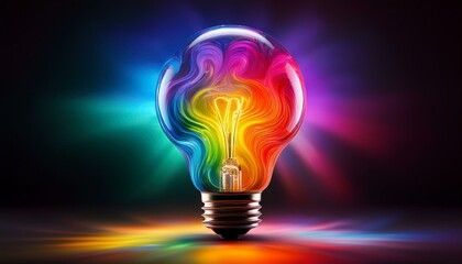 artistic lighting rainbow gradient around light bulb generative ai