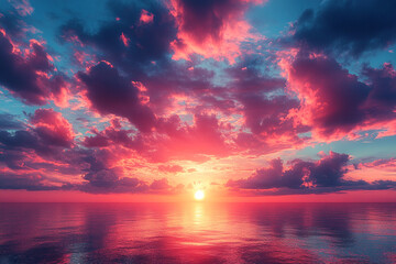 Fototapeta premium Vibrant Sunset Over Calm Ocean Waters