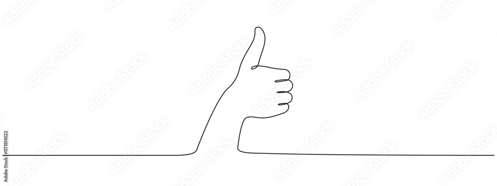 Poster thumbs up in one continuous line. symbol of goodness . positive gesture in one-line style . vector e