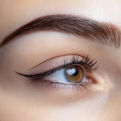 Obraz premium Close-Up of Permanent Eyebrow Makeup: Powder Technique Beauty for Women at Professional Salon